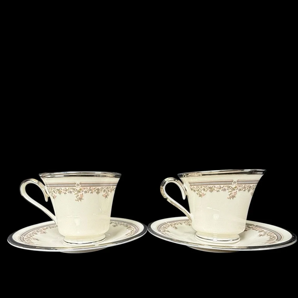 Lenox Lace Point Footed Tea Coffee‎ Cups With Saucers Set Of 2 Read